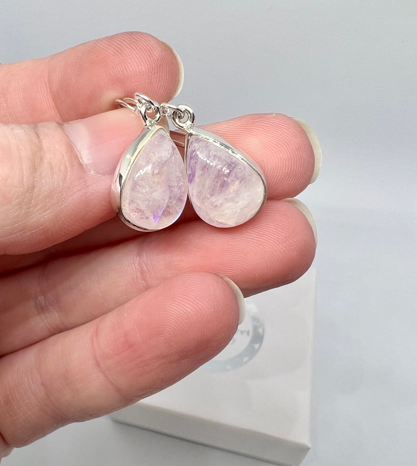 Pink moonstone dangle earrings