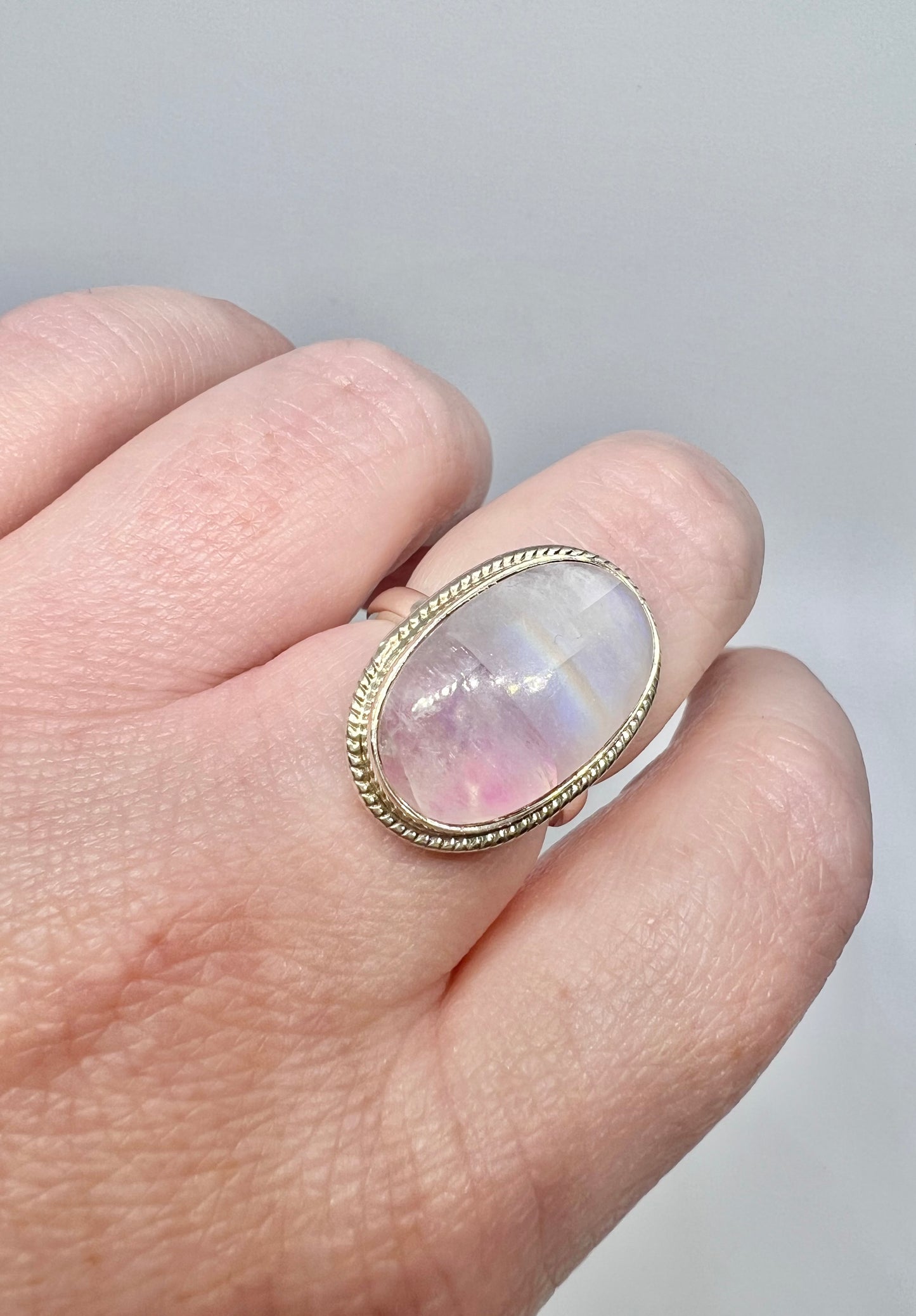 Pink moonstone ring